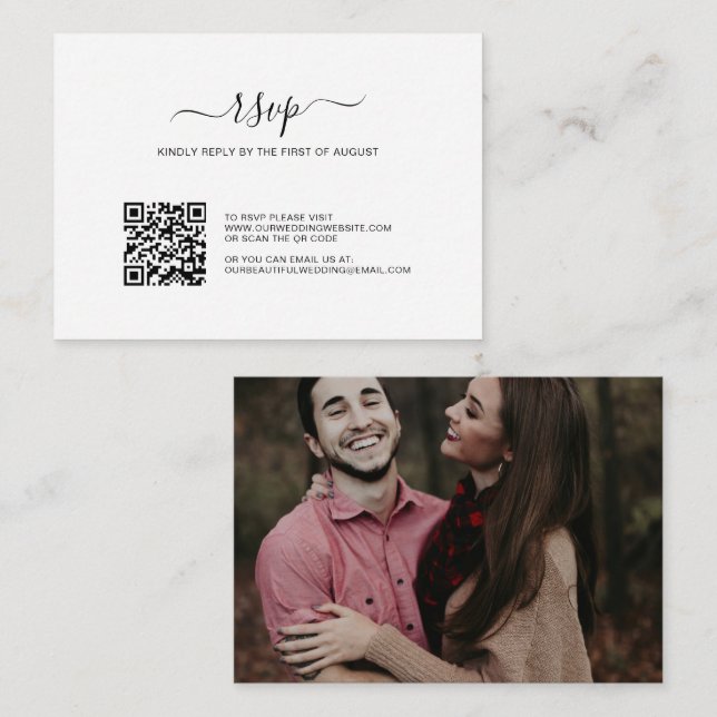 Cartão RSVP de Casamento de Código QR de Foto Simp (Frente/Verso)