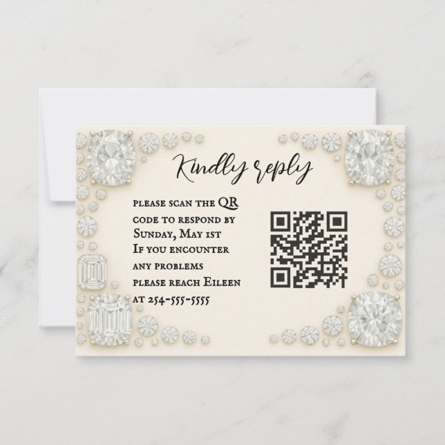 Cartão RSVP de Casamento de Código QR de Heirloom  (Frente)