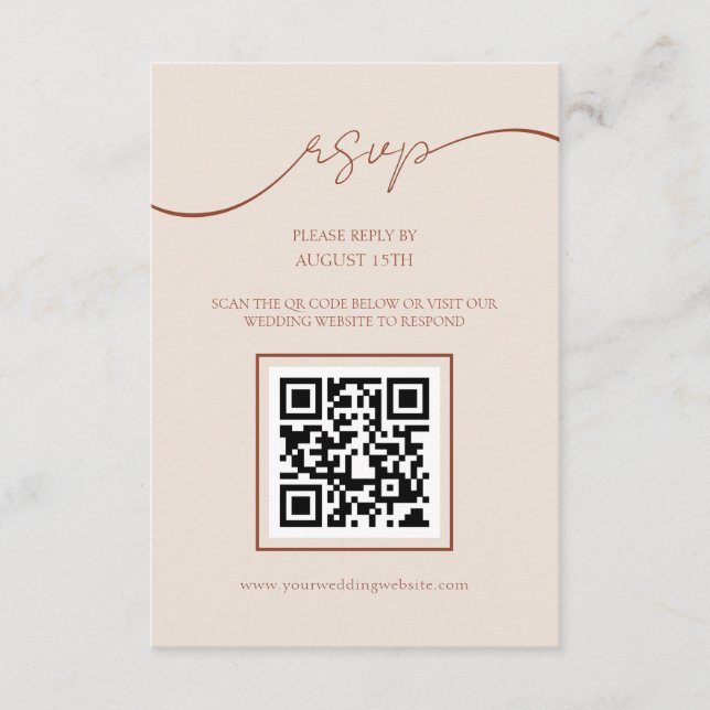 Cartão RSVP de Casamento de Código QR de Script Bo (Frente)