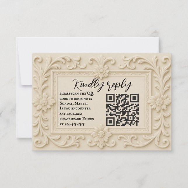 Cartão RSVP de Casamento de Código QR do Marble Ve (Frente)