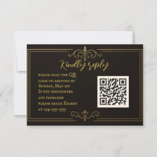 Cartão RSVP de Casamento de Código QR Dourado Pret