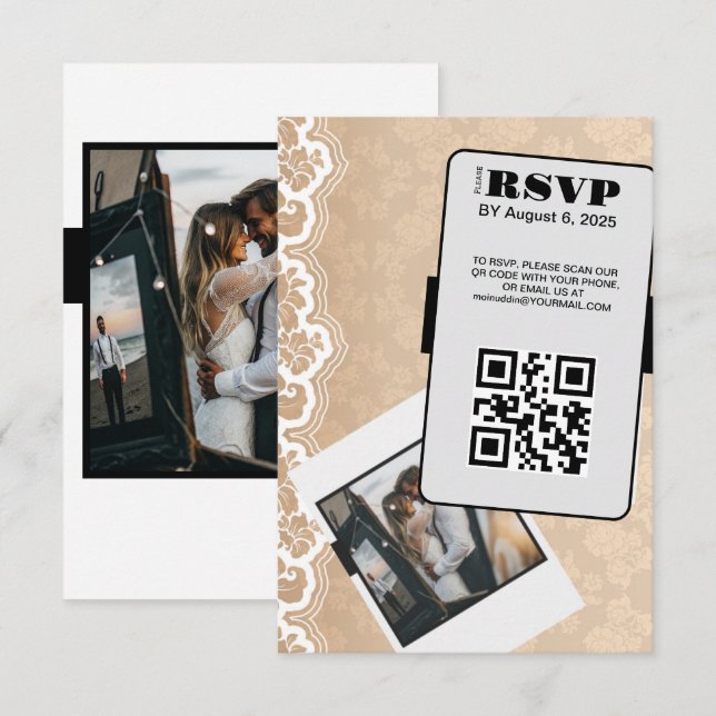 Cartão RSVP de Casamento de Código QR Elegante (Frente/Verso)