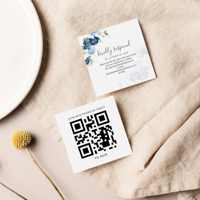 Cartão RSVP de Casamento de Código QR Floral de Wa (Criador carregado)