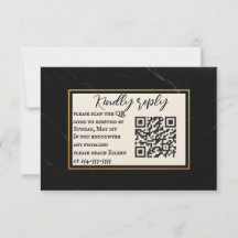 Cartão RSVP de Casamento de Código QR Marble Onyx 