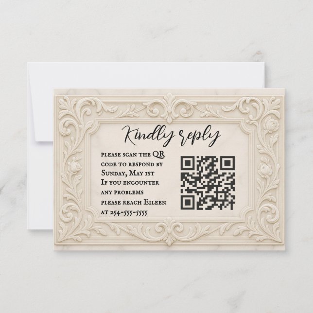 Cartão RSVP de Casamento de Código QR Mística Marb (Frente)