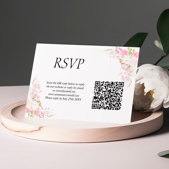 Cartão RSVP de Casamento de Código QR Pincel Rosa (Criador carregado)