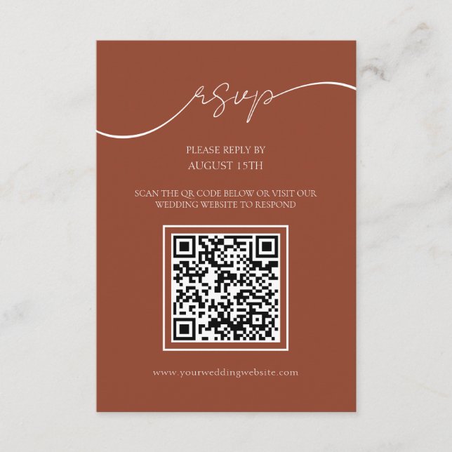 Cartão RSVP de Casamento de Código QR Russo Modern (Frente)