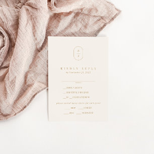 Cartão RSVP de Casamento de Creme Dourado Minimali