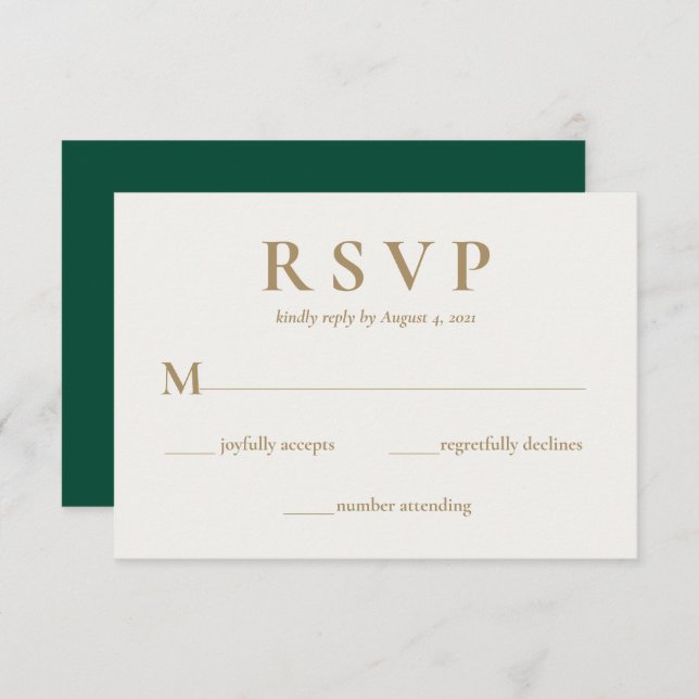 Cartão RSVP de Casamento de Creme Elegante Emerald (Frente/Verso)