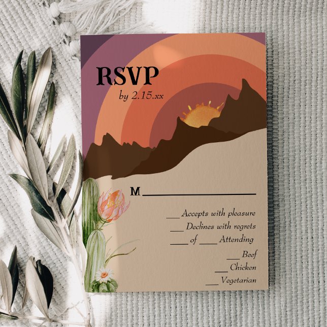 Cartão RSVP de Casamento de Destino de Desert Suns (Criador carregado)
