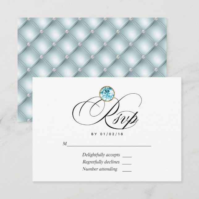Cartão RSVP de Casamento de Diamante Azul (Frente/Verso)