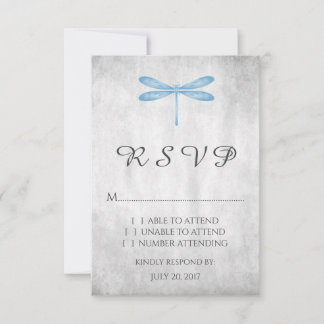 Cartão RSVP de Casamento de Dragonfly Azul
