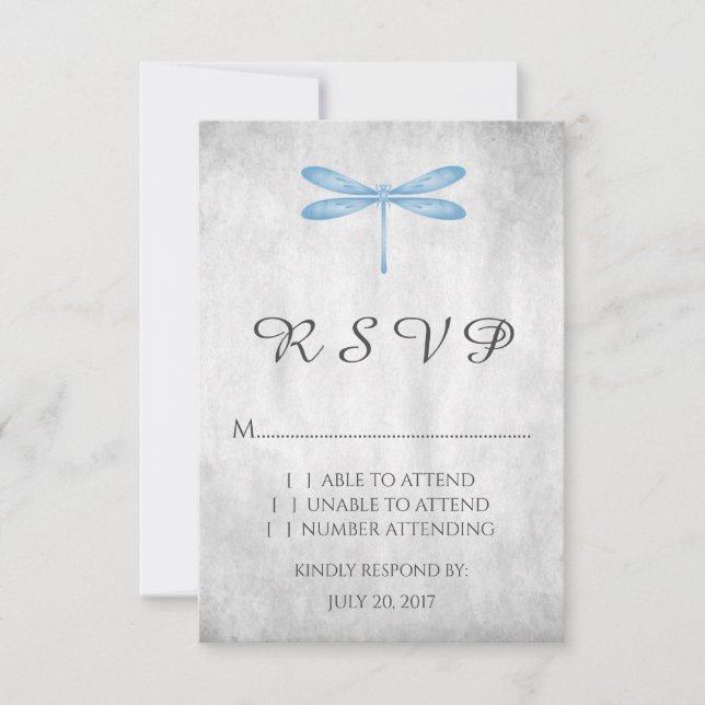 Cartão RSVP de Casamento de Dragonfly Azul (Frente)