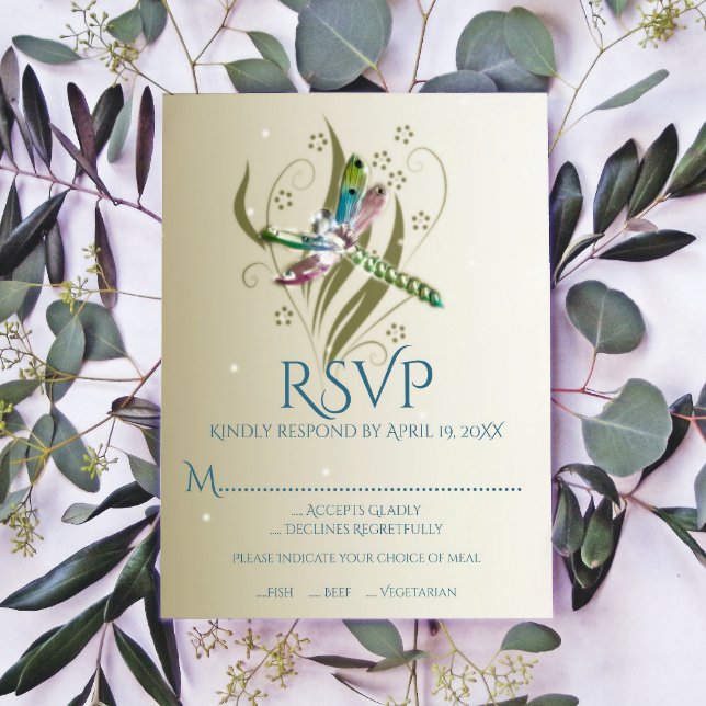 Cartão RSVP de Casamento de Dragonfly com Jeweled (Jeweled Dragonfly Wedding RSVP Card)