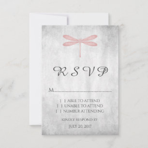 Cartão RSVP de Casamento de Dragonfly Rosa