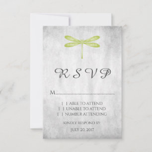 Cartão RSVP de Casamento de Dragonfly Verde