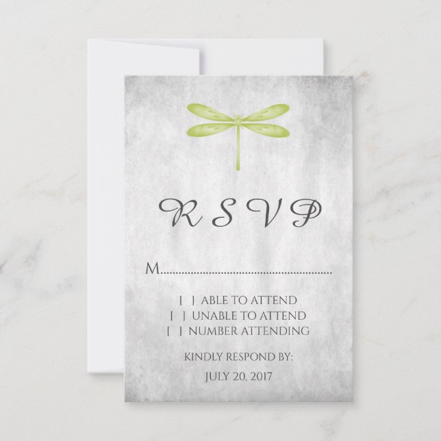 Cartão RSVP de Casamento de Dragonfly Verde (Frente)