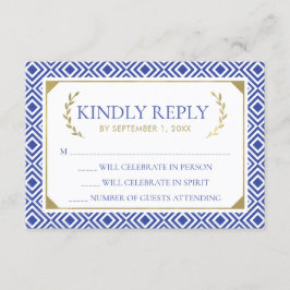 Cartão RSVP de Casamento de Elegância Grega, Azul