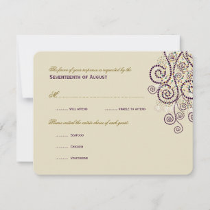 Cartão RSVP de Casamento de Espirais Roxos na moda