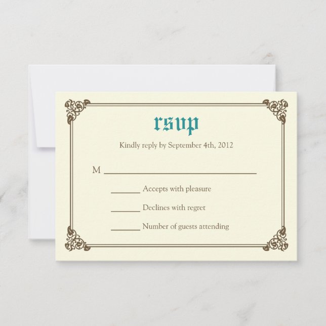 Cartão RSVP de Casamento de Fairytale - Teal (Frente)