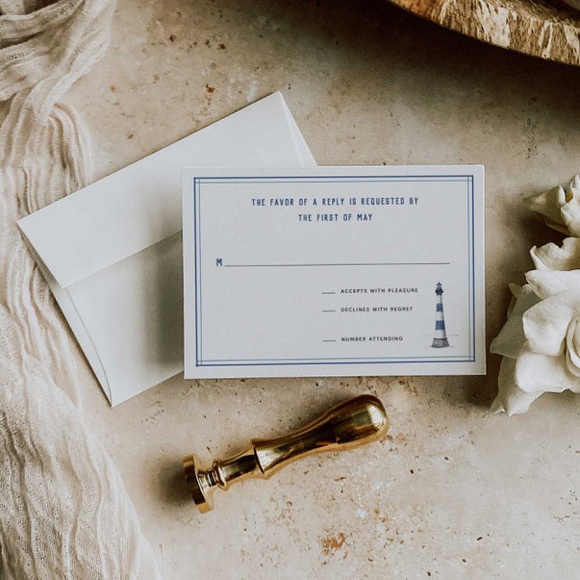 Cartão RSVP de Casamento de Farol Náutico (Criador carregado)
