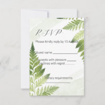 Cartão RSVP de Casamento de Fern Verde Minimalista