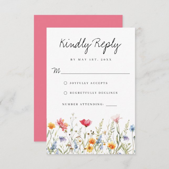 Cartão RSVP de Casamento de flor selvagem (Frente/Verso)