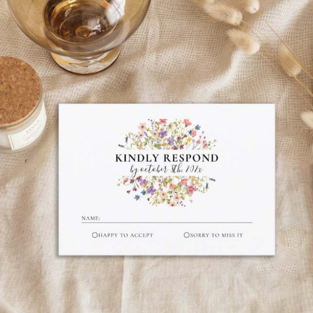 Cartão RSVP de Casamento de Flor Selvagem de Aquar (Criador carregado)