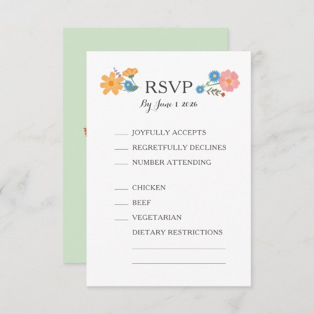 Cartão RSVP de Casamento de Flor Selvagem de Verão (Frente/Verso)