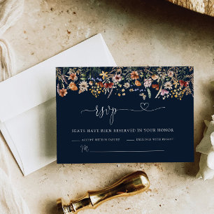 Cartão RSVP de Casamento de Flor Selvagem marinho