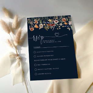 Cartão RSVP de Casamento de Flor Selvagem marinho