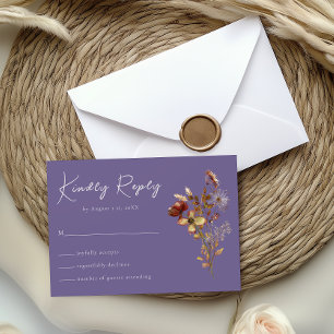 Cartão RSVP de Casamento de Flor Selvagem Roxo lav