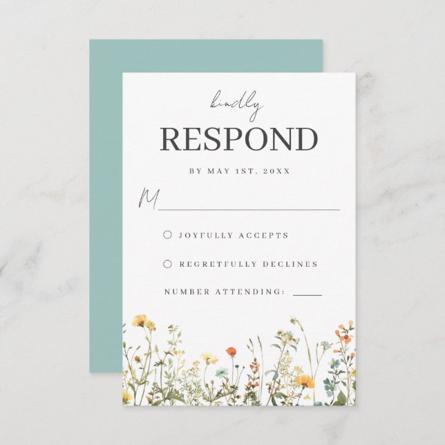 Cartão RSVP de Casamento de Flor Selvagem Simples (Frente/Verso)