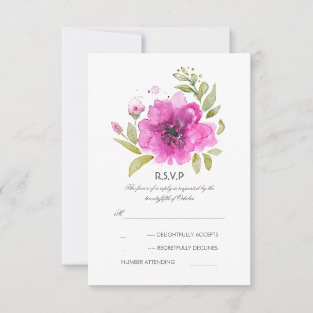 Cartão RSVP de Casamento de Flores de Água (Frente)