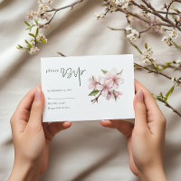 Cartão rsvp de casamento de flores de cereja rosa