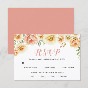 Cartão RSVP de casamento de flores de coral de p