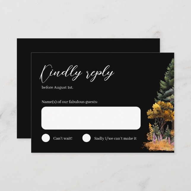 Cartão RSVP de Casamento de Floresta de Aquarela d (Frente/Verso)
