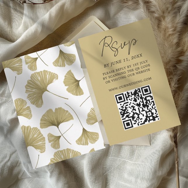 Cartão RSVP de Casamento de Folha Ginkgo Dourado (Criador carregado)