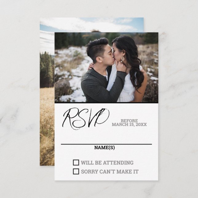 Cartão RSVP de Casamento de Fotografia (Frente/Verso)