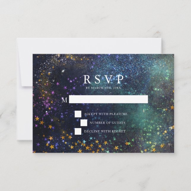 Cartão RSVP de Casamento de Galáxia Celestial Star (Frente)