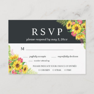 Cartão RSVP de Casamento de Girassol com Escolha J