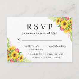 Cartão RSVP de Casamento de Girassol com Escolha J