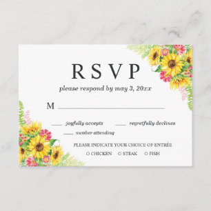 Cartão RSVP de Casamento de Girassol com Escolha J