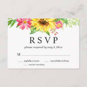 Cartão RSVP de Casamento de Girassol com Número de