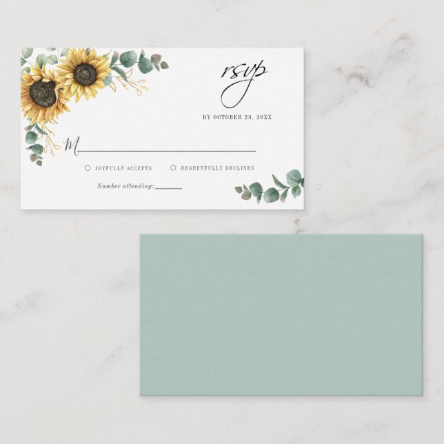Cartão RSVP de Casamento de Girassol Floral (Frente/Verso)