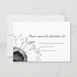 Cartão RSVP de Casamento de Girassol Negro e Branc