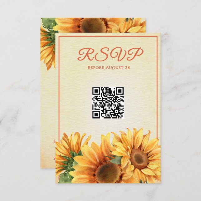 Cartão RSVP de Casamento de Girassol QR (Frente/Verso)