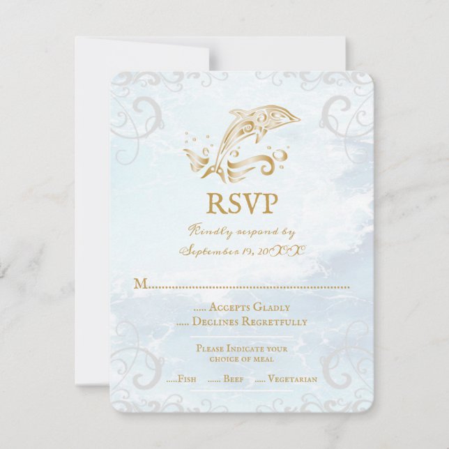 Cartão RSVP de Casamento de Golfinho Dourado (Frente)