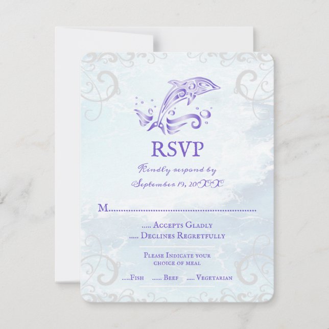 Cartão RSVP de Casamento de Golfinho Roxo (Frente)