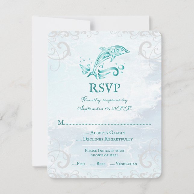 Cartão RSVP de Casamento de Golfinho Teal (Frente)